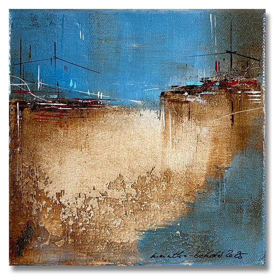 meintkebehder, dialog, stumm, abstrakt, malerei, painting, landschaft, bodden, ostsee, abstract, lanschaftsmalerei, landscape, meer, nordsee, wasser, mischtechnik, acryl, oel, bilder, leinwand, canvas, marmormehl, spachteltechnik, schichtenmalerei