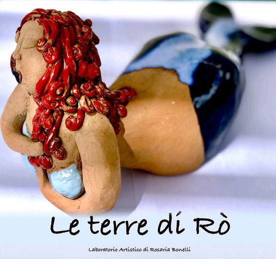 Sirena in ceramica lunghezza 30cm colori : rosso selenio, Blue oceano e carta da zucchero