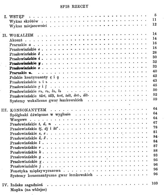 Dialekt Łemków : fonetyka i fonologia - spis treści