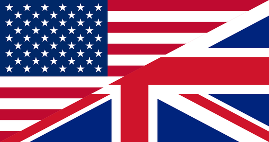 Symbolbild für unterschiedliche Varianten des Englischen: Flaggen für USA und GB
