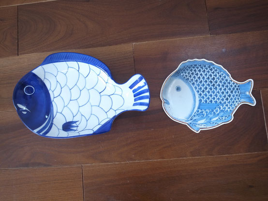 The right- The post card of old Imari ware(made at Mid 17th century in Japan), The left-DANSK fish plate made in Denmark