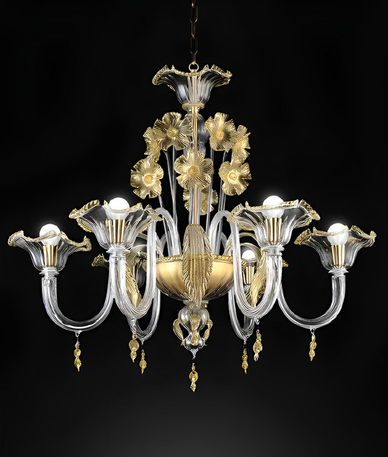 Lampadario-Miss-Beethoven-vetro-Murano-classico-con-decorazioni-floreali-bracci-curvi