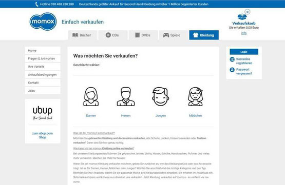 Screenshot von momox-fashion.de