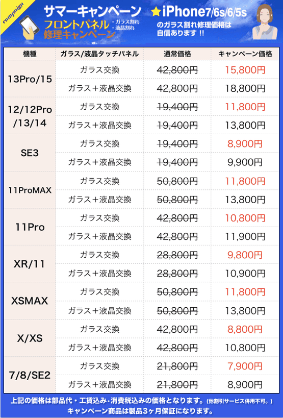 新生活応援キャンペーン iphoneガラス割れ、iphone液晶割れ交換修理がキャンペーン価格！！