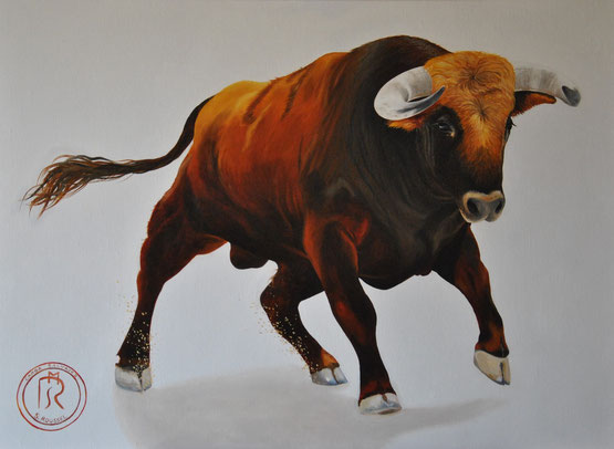 peinture-toro-roux-taureau-espagnol-corrida-tauromchie-aritste-sylvie-roussel-meric