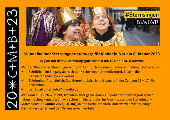 Sternsingeraktion 2023 Kirchort Mündelheim am 08.01.23 ab 10 Uhr