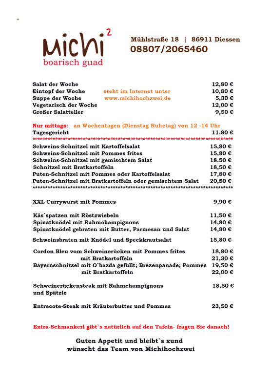 Michihochzwei in Diessen - Speisekarte ab April 2025