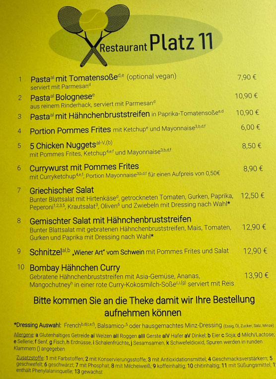 Speisekarte für die Lüneburg Open