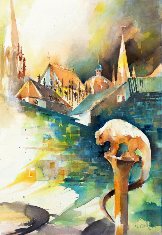 Aachen Bahkauv, (Aquarell), 39 x 56 cm