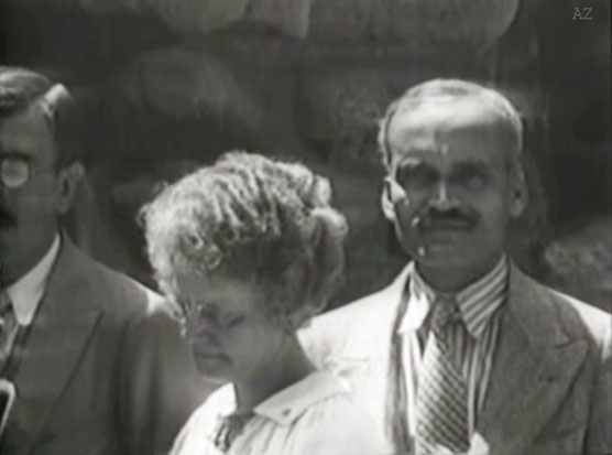 1931 - Harmon, New York : Mary on the landing looking at Meher Baba with Chanji ( left ) & Dr.Ghani ( right )