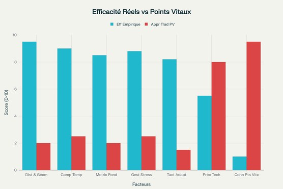 Comparaison des facteurs d'efficacité réels vs. approche traditionnelle des points vitaux