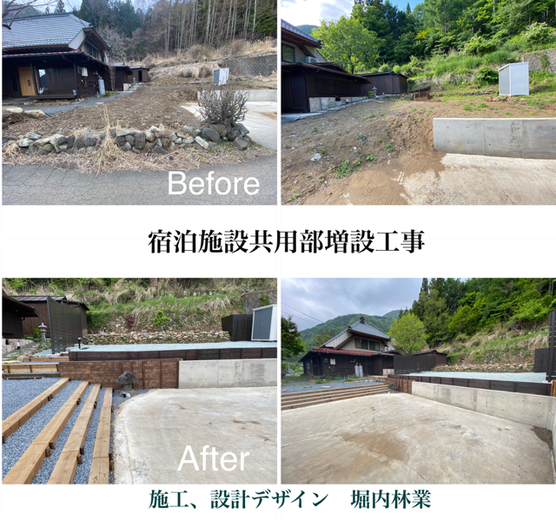 静岡県熱海市を始め、伊東市や伊豆エリア、神奈川県は湘南エリアなどの住宅、集合住宅、ホテル緑地帯、別荘などの造園業務を承っております。使用していない場所を新たなバーベキューエリアの増設工事例です。