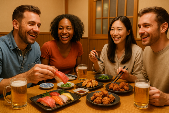 Tourists dining at a Tokyo restaurant after successful reservation