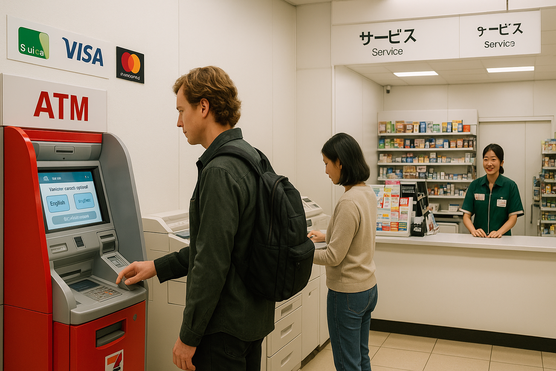 ATM and service counter inside a Japanese convenience store