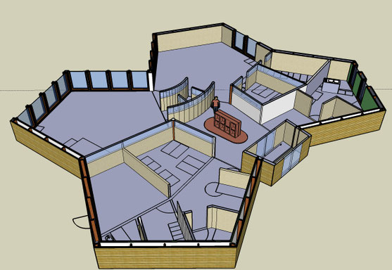Plan papillon, Crèche, Pentagone, Bois, Torchis