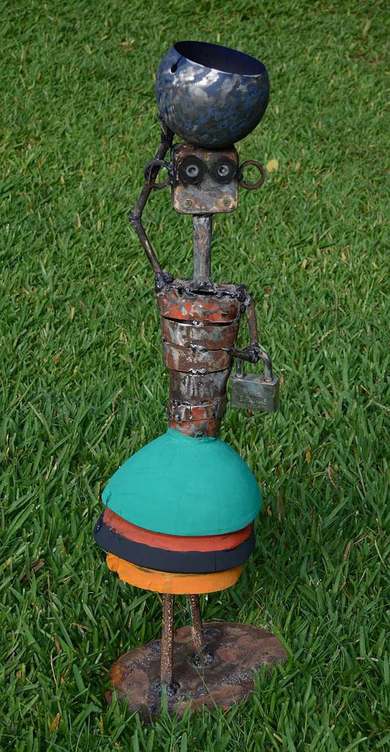 NALA in Siavonga, Steel,Wood and acrylic paint, H:85cm x W:24cm x D:22cm, by Joseph Shakulipa, Lusaka / Zambia