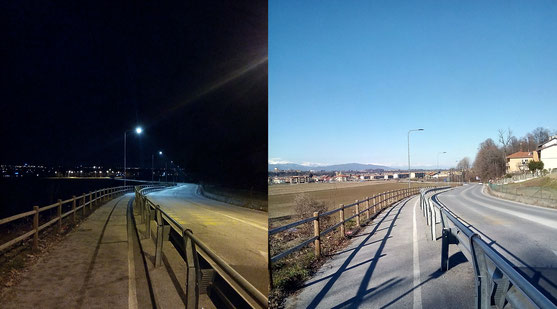 La discesa di Via Spinetta con la relativa pista ciclabile finalmente completata e illuminata