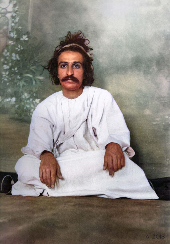 1923 - Quetta : Meher Baba wearing a 'kafni robe' . Image rendition by Anthony Zois.
