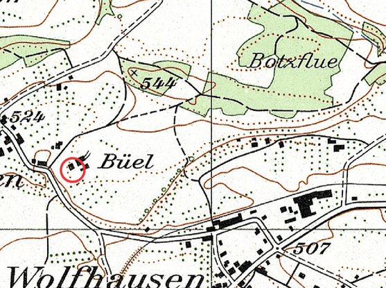 Landeskarte 1956, kurz vor der Überbaung (Bild: Screenshot GIS-Browser)