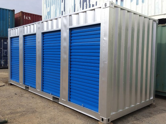 3000シャッター・換気扇付きコンテナ20ft(中古/シルバー)