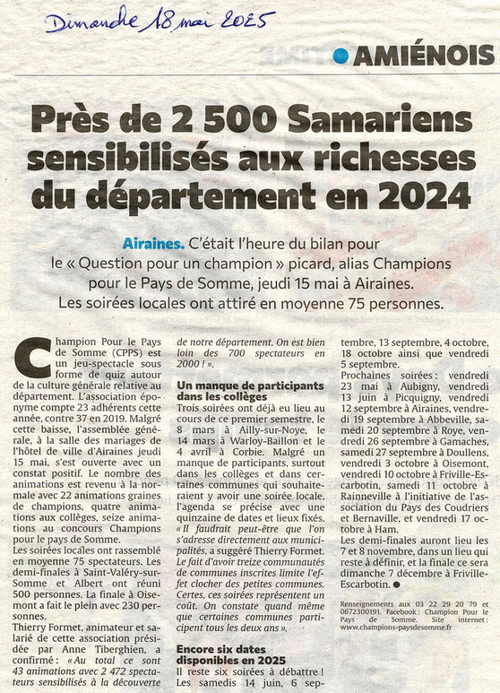 Compte-rendu du Courrier Picard - Dimanche 18 mai 2025