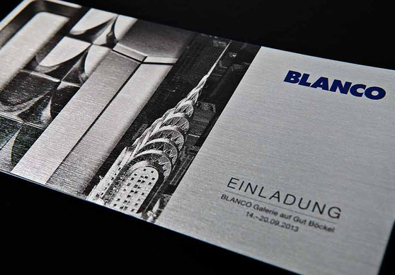 Einladungskarte Edel in Stahl für die BLANCO Hausmesse Gut Böckel