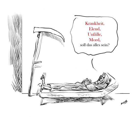 Cartoon von Mock zum Thema Tod Elend Krankheit Psychoanalyse