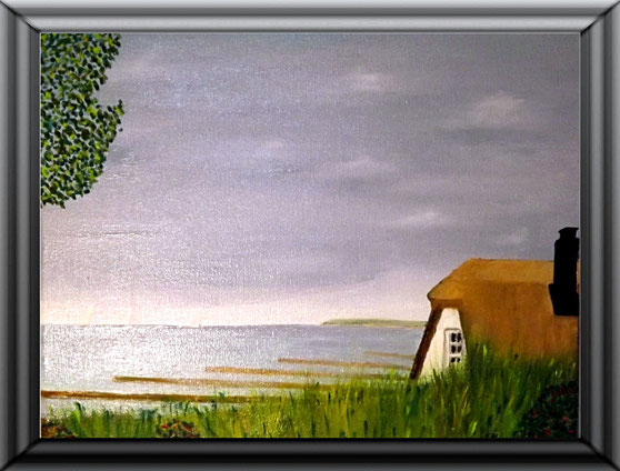Ölgemälde, Haus Windflüchter - Ahrenshoop (Sommer), 30x24 cm