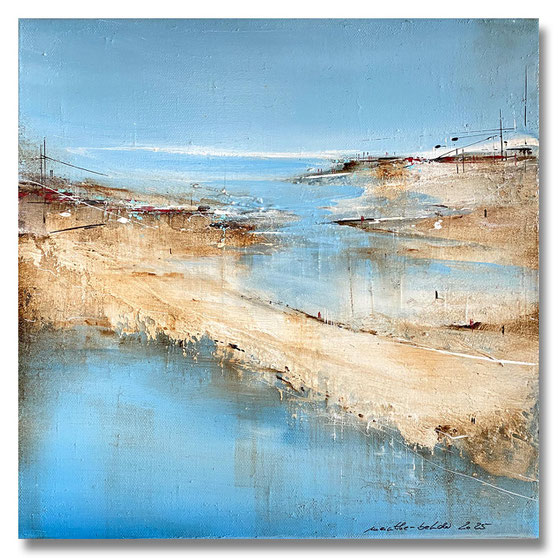meintkebehder, dialog, stumm, abstrakt, malerei, painting, landschaft, bodden, ostsee, abstract, lanschaftsmalerei, landscape, meer, nordsee, wasser, mischtechnik, acryl, oel, bilder, leinwand, canvas, marmormehl, spachteltechnik, schichtenmalerei