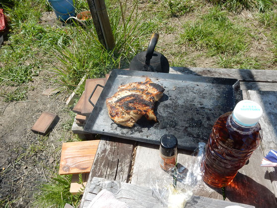 かしわの焼き上がりは少し焦げてしまった