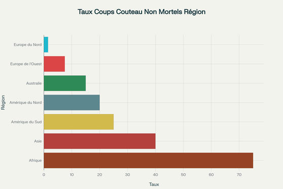 Taux d'incidence des coups de couteau non mortels par pays