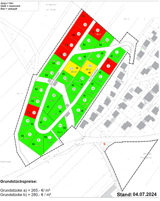 Stand: 05.04.2024 -  Grün = noch zu haben - Gelb = bereits reserviert - Rot = Verkauft