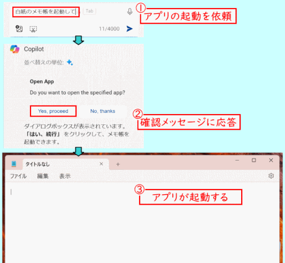 copilot20:白紙のメモアプリを起動する