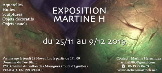 exposition vente Noël 2019 - créations artistiques - pièces uniques - peinture sculpture Aix en Provence
