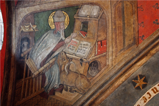 Fresque représentant saint Luc écrivant son évangile - Basilique Saint-Bonnet-le-Chateau (France)