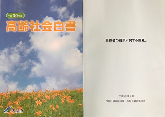 ☆平成30年度高齢社会白書はA4版227ページ。「高齢者の健康に関する調査」はA4判221ページ。