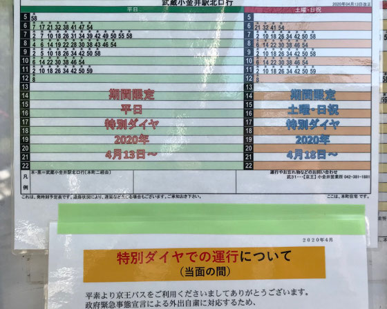 ☆武蔵小金井駅行きのバスの運行が午前と午後とは道順が異なります。午前中のダイヤ。