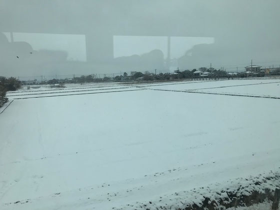 ☆天気予報で雪が心配されましたが問題なし。常磐線取手市付近の車窓風景、12:26。前夜の雪。