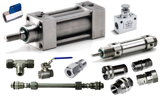 KOMPAUT, gamma di prodotti in acciaio inox AISI 304 e 316. Raccordi a doppia ogiva, innesti a doppia tenuta, cilindri pneumatici, valvole e accessori.