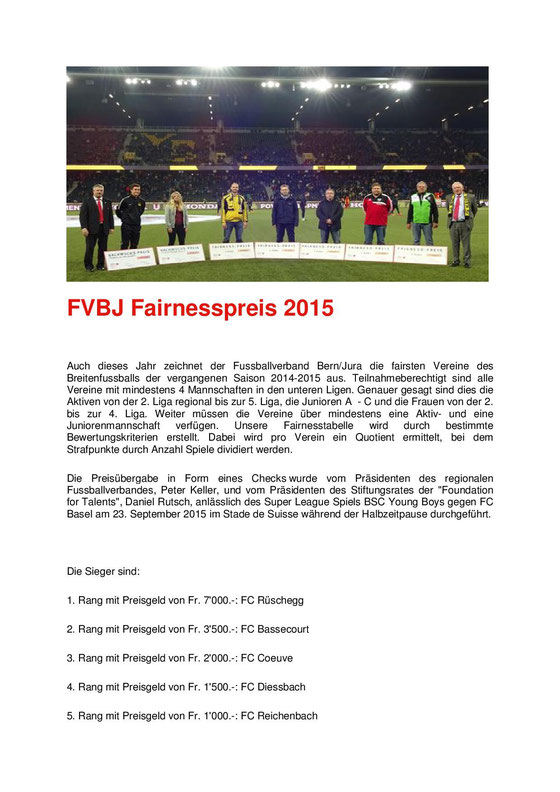 Pressemitteilung zu Fairnesspreis FVBJ 2013