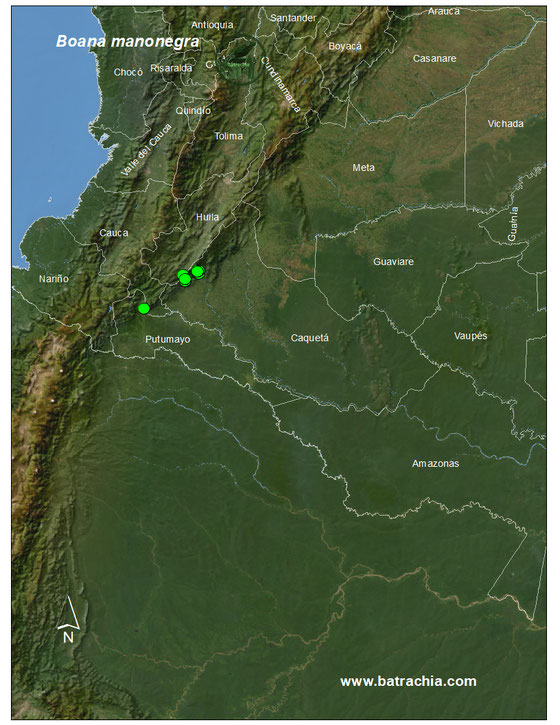 Dendropsophus manonegra, Distribución en Colombia.