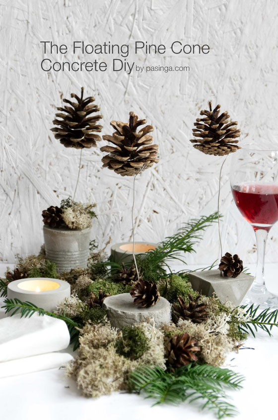 DIY Floating Pine Cone Christmas Concrete Tutorial