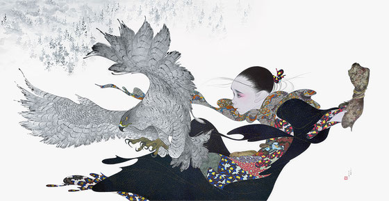 人物画 油絵 中島潔 風紀行 F6 額付き 手描き 肉筆 - 美術品