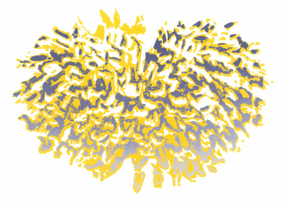 Abstrahierte Mohnblüte in gelb und hellblau