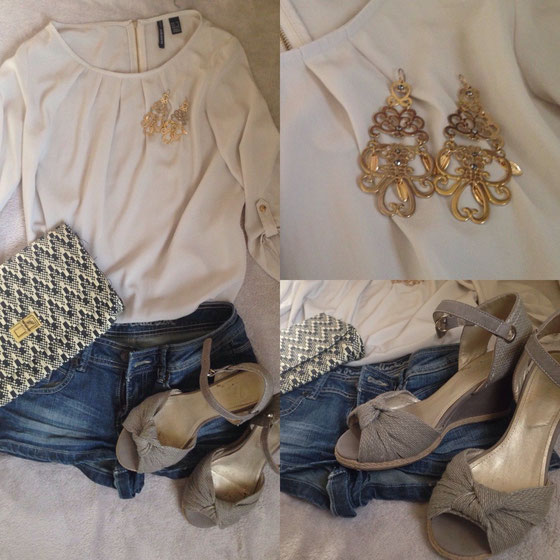 Top: Mango über Sabrina's Shop, Ohrringe: (S)-Accessoires, Sandalen: Vögele Schuhen, Tasche: H&M