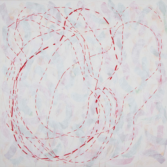 Acryl, Wolle und Garn auf Leinwand, 100x100cm