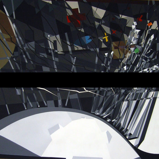 ©Antonio de Campos: Acrylic on black paper. 220cmx220cm:Diptych-Boxing Arena//Berlin-1992