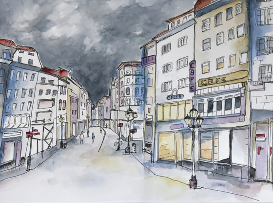 Bonner Sternstraße, 40x30, Fineliner u. Aquarell, 12/2019