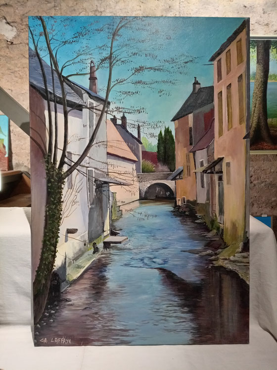 Venise Morvandelle, Moulins-Engilbert. Acryl.sur toile.90 X 60 cm. Disponible. 1500€.