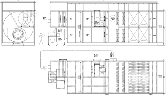 Technical drawing of a desiccant wheel for building dehumidification with measurements